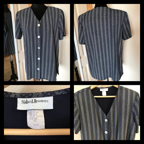 Natural Resources Button-Down Tunic: Vintage 70s Navy Geometric Blouse, Size M - Picture 14 of 14